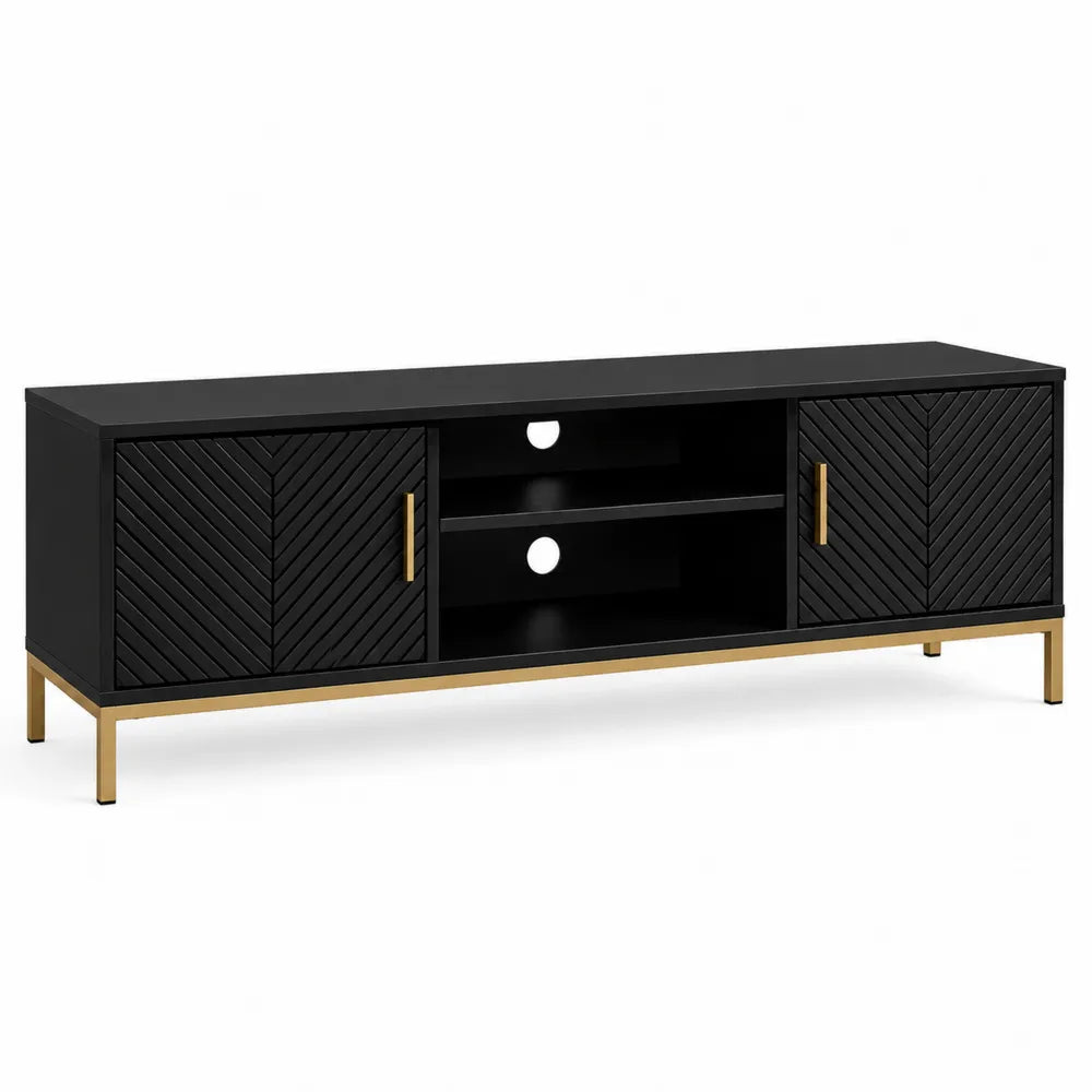 Czarna szafka RTV z metalu i MDF 180cm