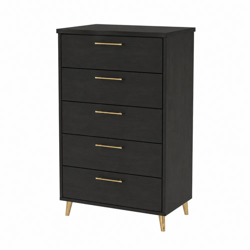 Komoda z Płyty MDF z Metalowymi Uchwytami, Czarna
