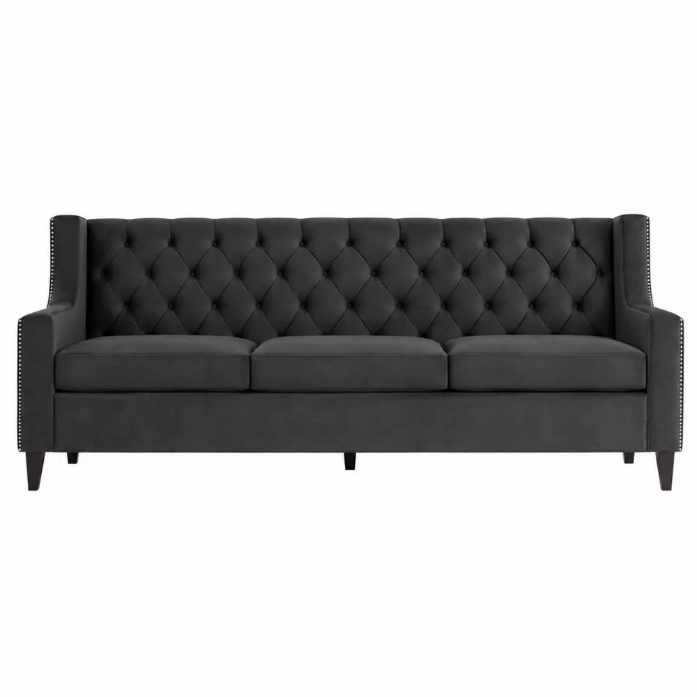 Sofa trzyosobowa z weluru ciemnoszara 220 cm