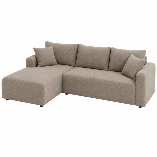 Sofa rogowa materiałowa beżowa lewostronna