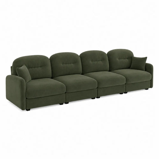 Sofa modułowa 4-osobowa z weluru zielona