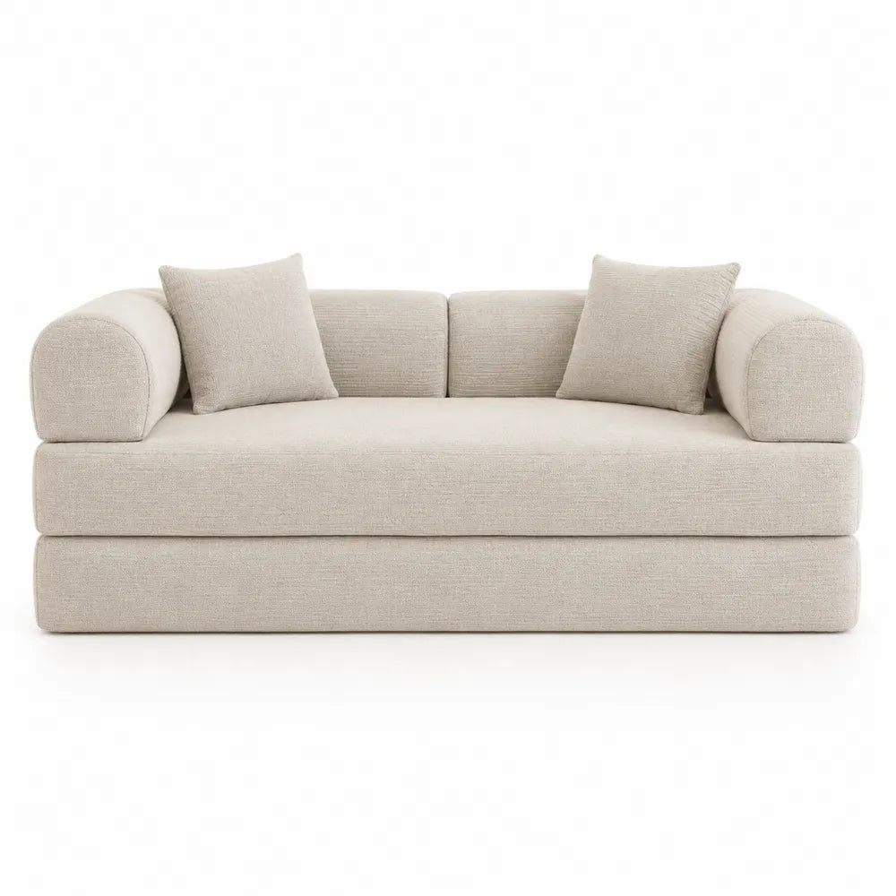 Sofa dwuosobowa beżowa tkanina poliester 195cm