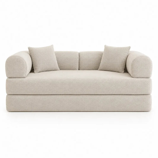 Sofa dwuosobowa beżowa tkanina poliester 195cm