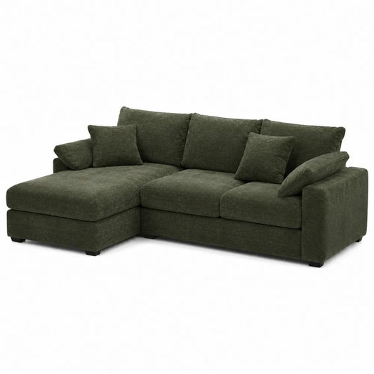 Narożna sofa materiałowa zielona 285cm