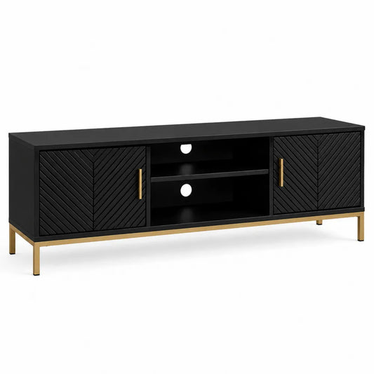 Czarna szafka RTV z metalu i MDF 180cm